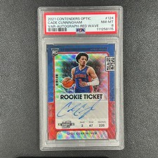 2021 Panini Contenders Optic Cade Cunningham RC Ticket Auto Red Wave PSA 8#Z