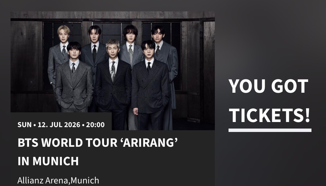 BTS WORLD TOUR ARIRAN 入場者特典 6/12 TICKET BTS WORLD TOUR ARIRANG MUNCHEN/MÜNICH SEC 306 ROW 14 SEAT