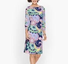 Talbots Women’s Knee Shift Dress Size L Multi Color Paisley 3/4 Sleeve Boat Neck