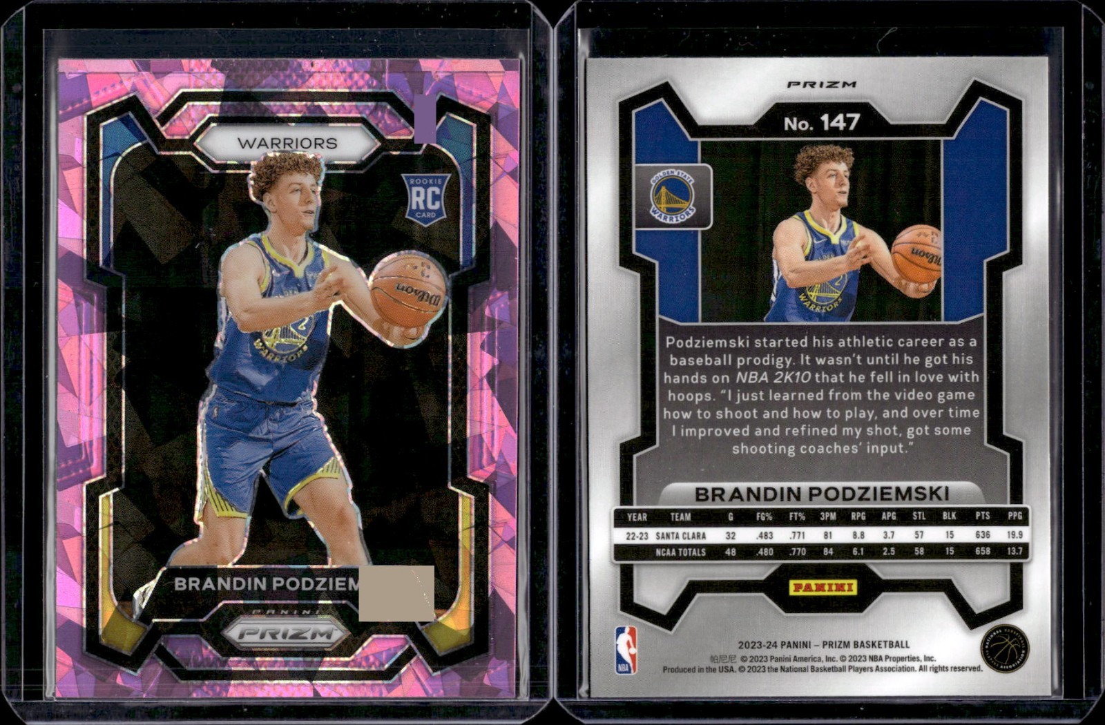 2023-24 Panini Prizm Basketball Rookie Pink Ice #147 Brandin Podziemski
