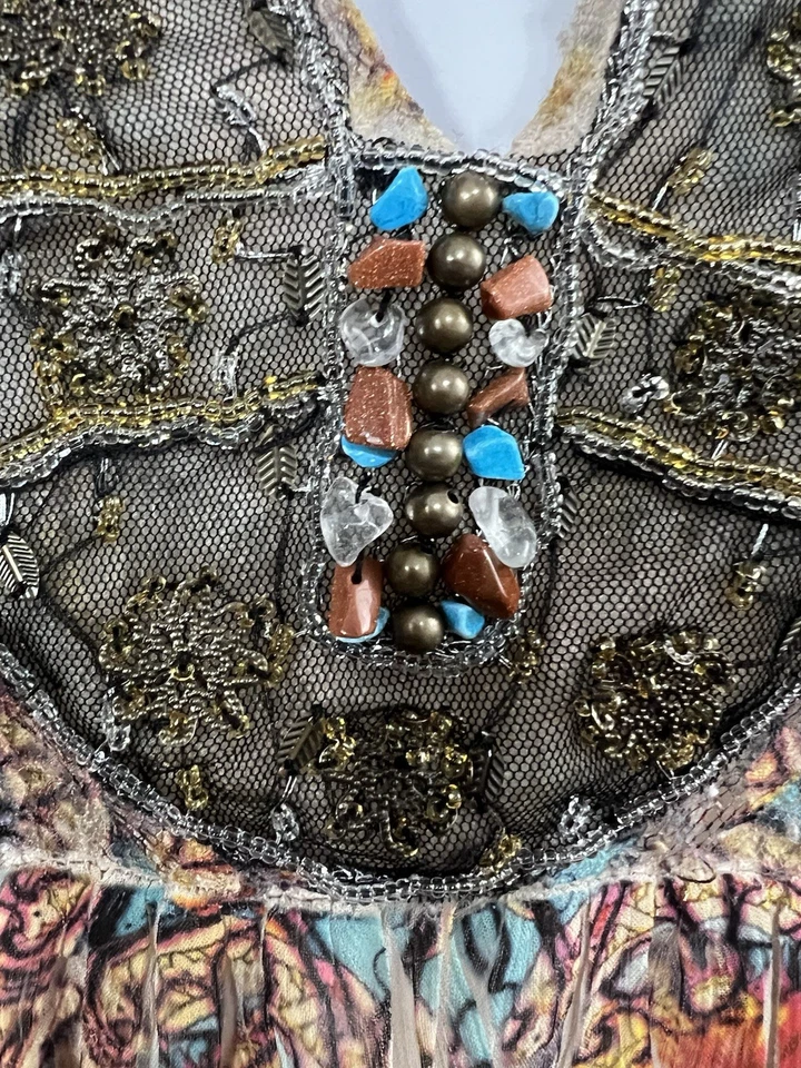 Top túnica Mushka Sienna Rose Babydoll S adornada estampado mixto Y2K hada boho Foto 3 de 4