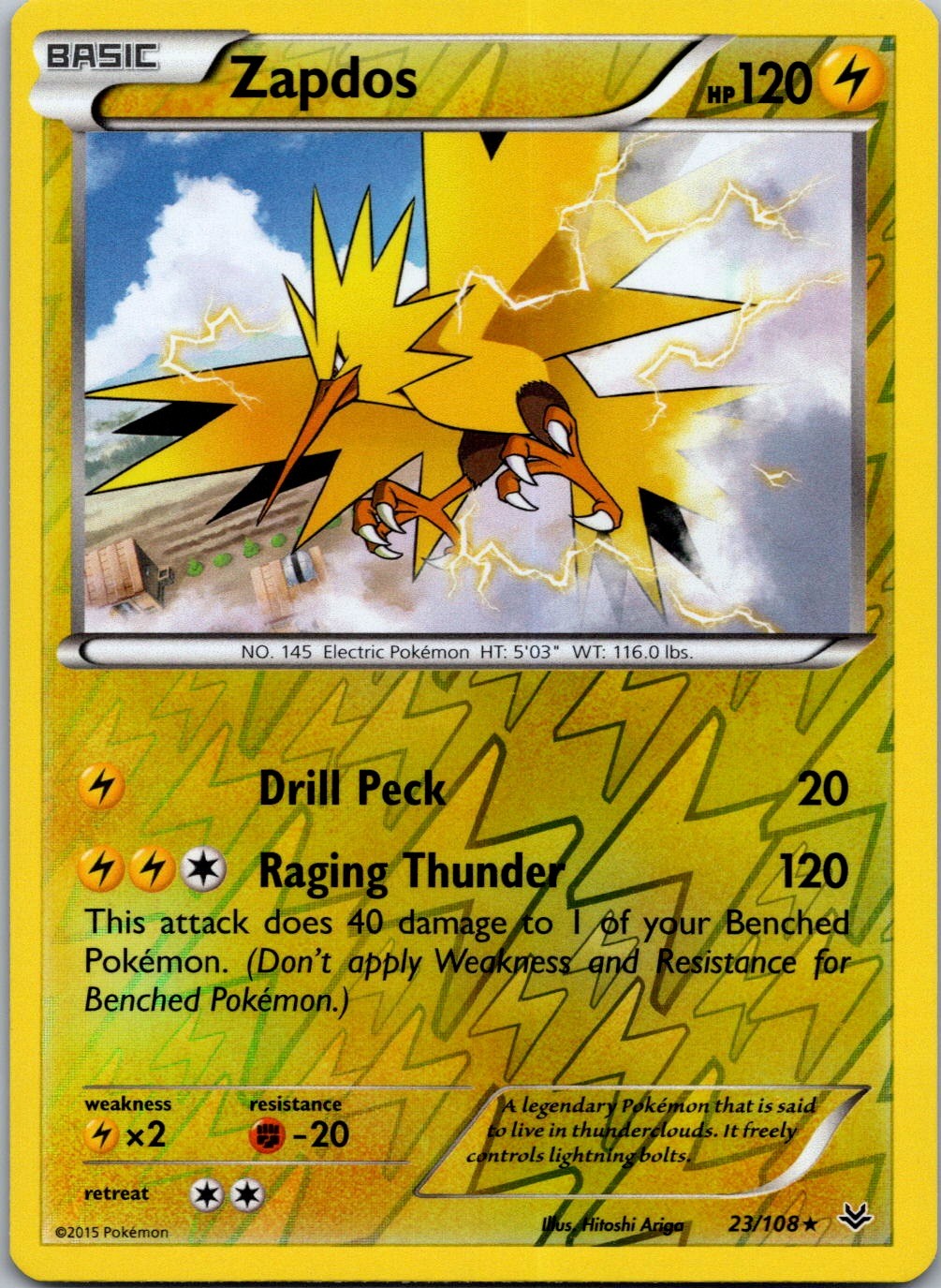 Zapdos 23/108 XY - Roaring Skies Reverse Holo NM