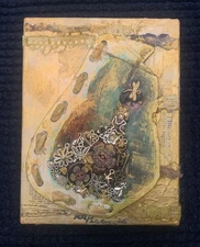 Signed Original Art Mixed Media Collage Jewelry Charms Painting “Pear Girl”