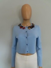 Oscar de la Renta Light Blue/Multicolor Beaded Cardigan Sweater Size M