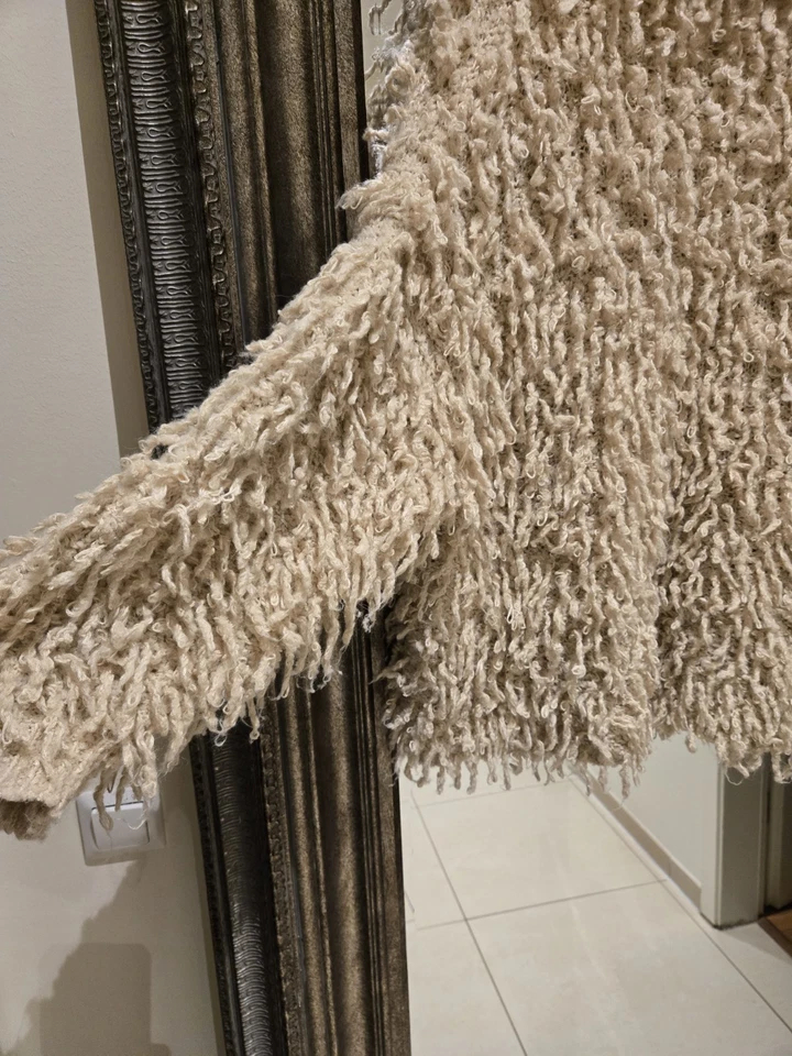 Ausgefallener Zara Zottel Fransen Pullover Beige Gr. M/L - Bild 3 von 4