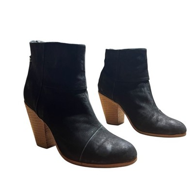 Rag & Bone Newbury Block Heel Black Suede Ankle Booties Size 38 US 8