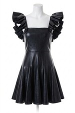 Alice + Olivia Ginny Ruffle Sleeve Vegan Leather Mini Dress Size 8