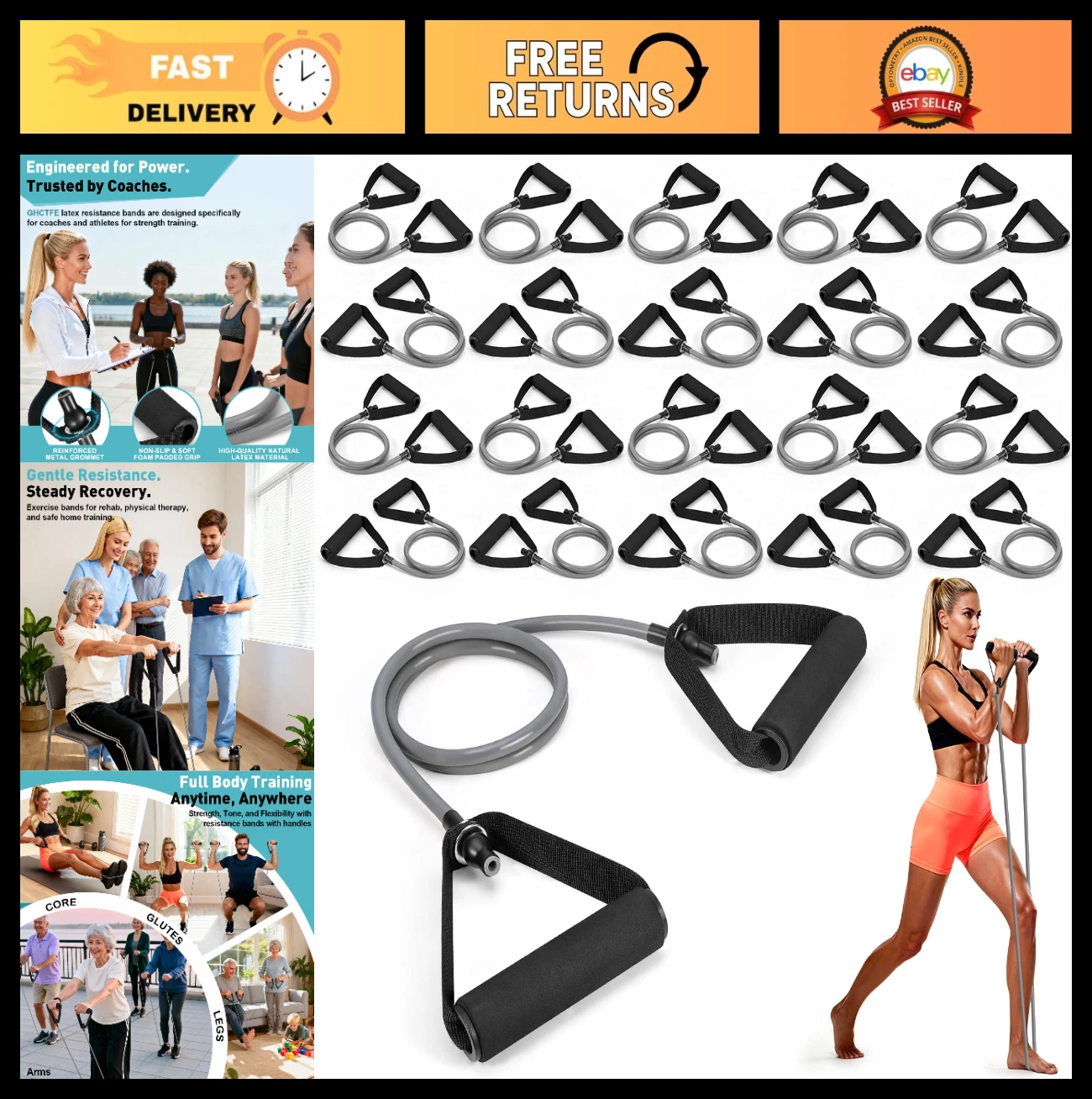 20PCS Resistance Bands with Handles - 20Lb Exercise Bands for Strength Training,