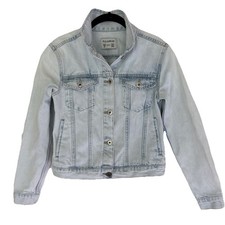 Pull Bear Womens S Light Wash Denim Trucker Jean Jacket Cropped Y2K Streetwear