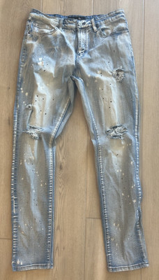 Rue21 Jeans Mens 34x34 Light Wash Slim Taper Supreme Flex Paint Splatter
