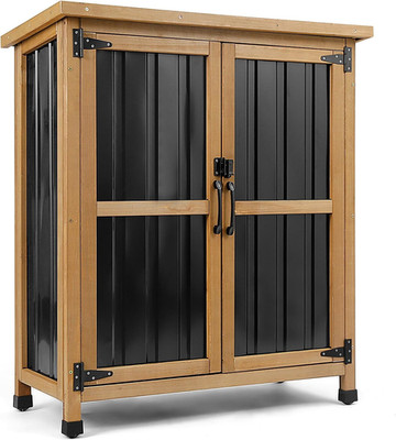 Petscosset Weatherproof Outdoor Storage Cabinet with Lockable Doors, Wood & Meta