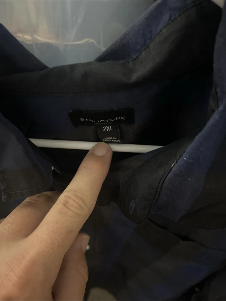 Структура 2xl мужской клетку стиль рубашка с воротником на пуговицах - Изображение 2 из 3