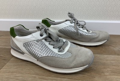 ARA Damen Gr. 37 ( 4 ) Sneaker silber grün grau Leder Wildleder Lackleder e4