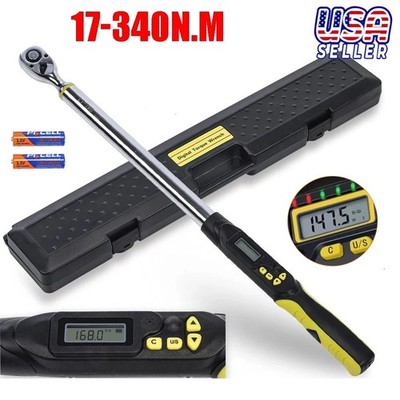 Adjustable 1/2'' Drive 10-200Nm Calibrated Digital Torque Wrench + Battery + Key