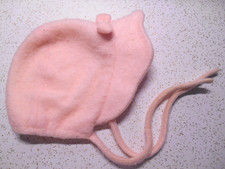 Pink Felt Toddler /Baby or Baby Doll Vintage Bonnet Hat Thick Lined Ruffle