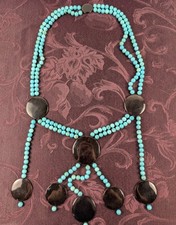Statement Turquoise Bead Necklace Black Disc Boho Southwestern Bib Necklace 21  
