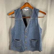 Vintage Levis Panatela Medium Blue Denim Jean Vest Colorful Seams Snap Button