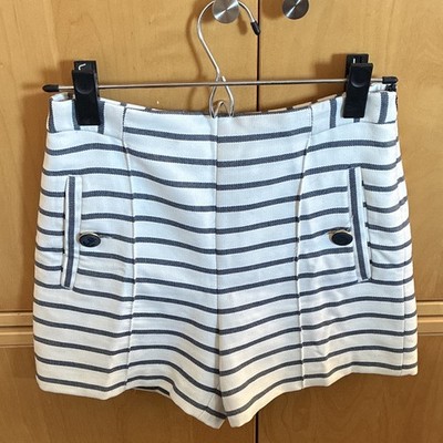 ZARA BASIC Women's Striped High Rise Chino Shorts XS Pockets Nautical