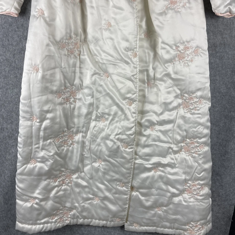 Bata de satén vintage Gilligan O'Malley para mujer XS bordada floral abuela Foto 3 de 4