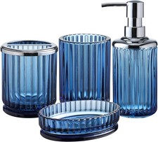 4PCs Heavy Weight Decent Blue Glass Bathroom Accessories Set with Decorative