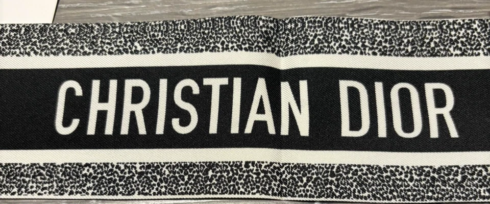 Christian Dior Mitzah Pois Negro Blanco Seda Cinta Sarga Bufanda Foto 4 de 4