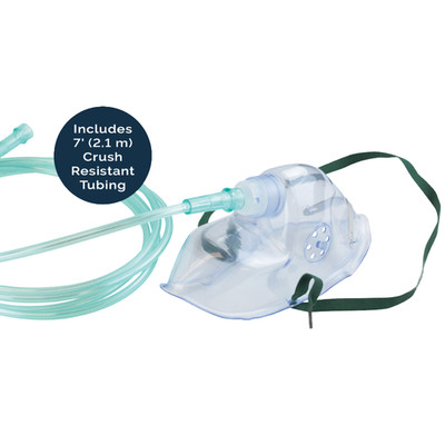Medium Concentration Elongated Adult Oxygen Mask, Standard Connector & 7' Tubing
