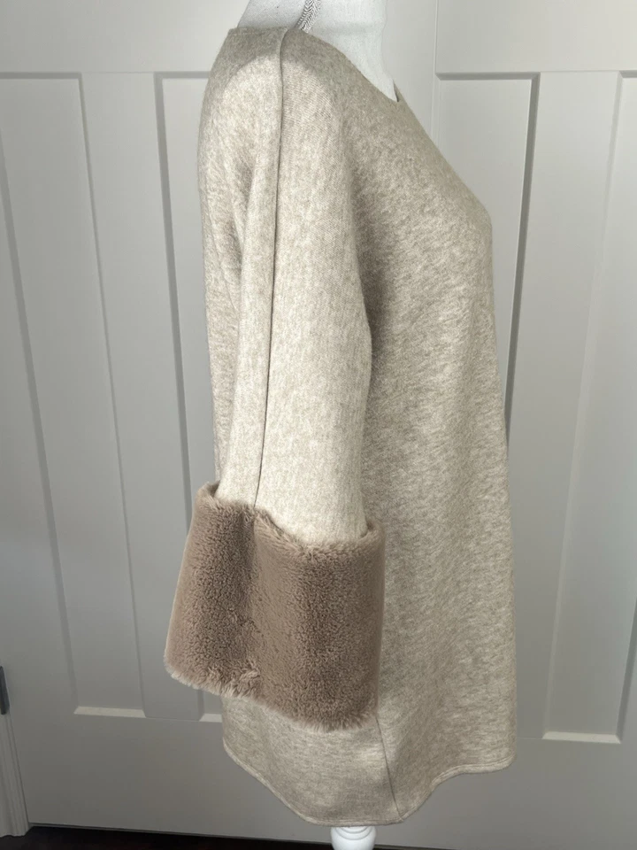 Suéter túnica Joseph Ribkoff para mujer talla 14 beige topo ribete de piel diseñador clásico Foto 4 de 4