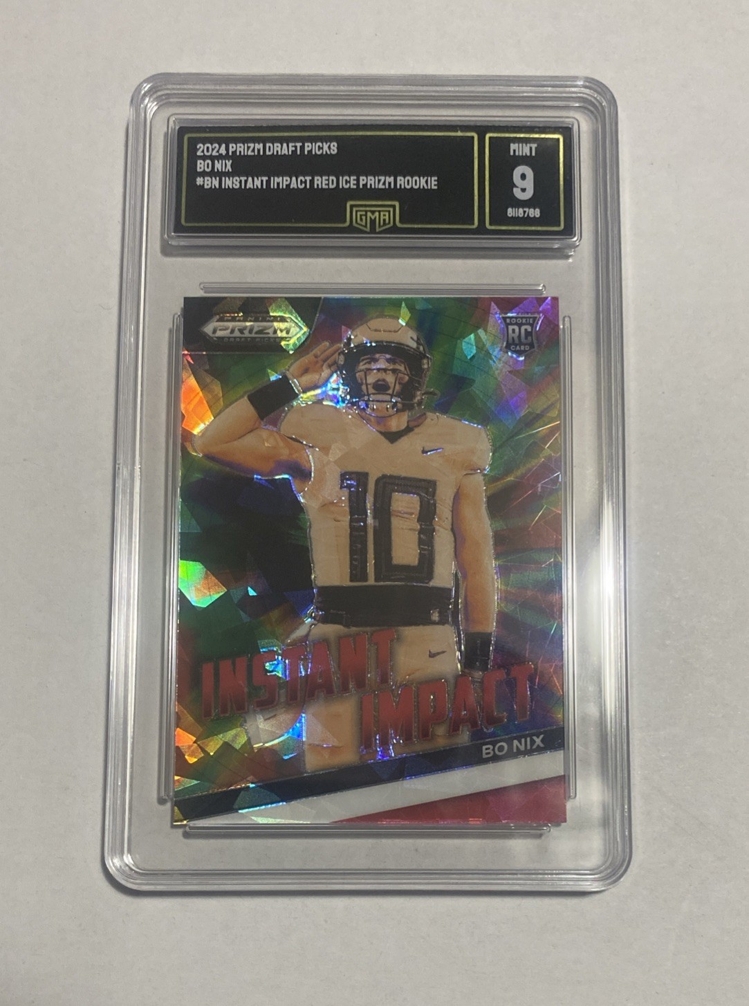 Bo Nix 2024 Prizm Draft Picks Instant Impact Red Ice Prizm #II-BN GMA 9