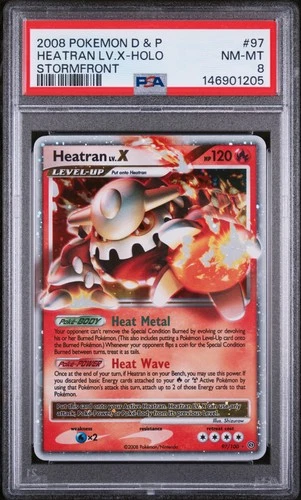 Heatran LV.X 97/100 Ultra Rare 2008 Pokemon Stormfront PSA 8