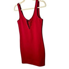 G by Guess Red Bodycon Silver Embellished V-Neck Sleeveless Mini Dress Small