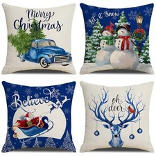 Christmas Throw Pillow Covers 18x18 Set of 4 Xmas 18" x 18" Pack of 4 Blue