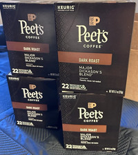  4 22 count Boxes Peet's Coff Major Dickason's Blend Dark Roast 88 K-Cup Pods