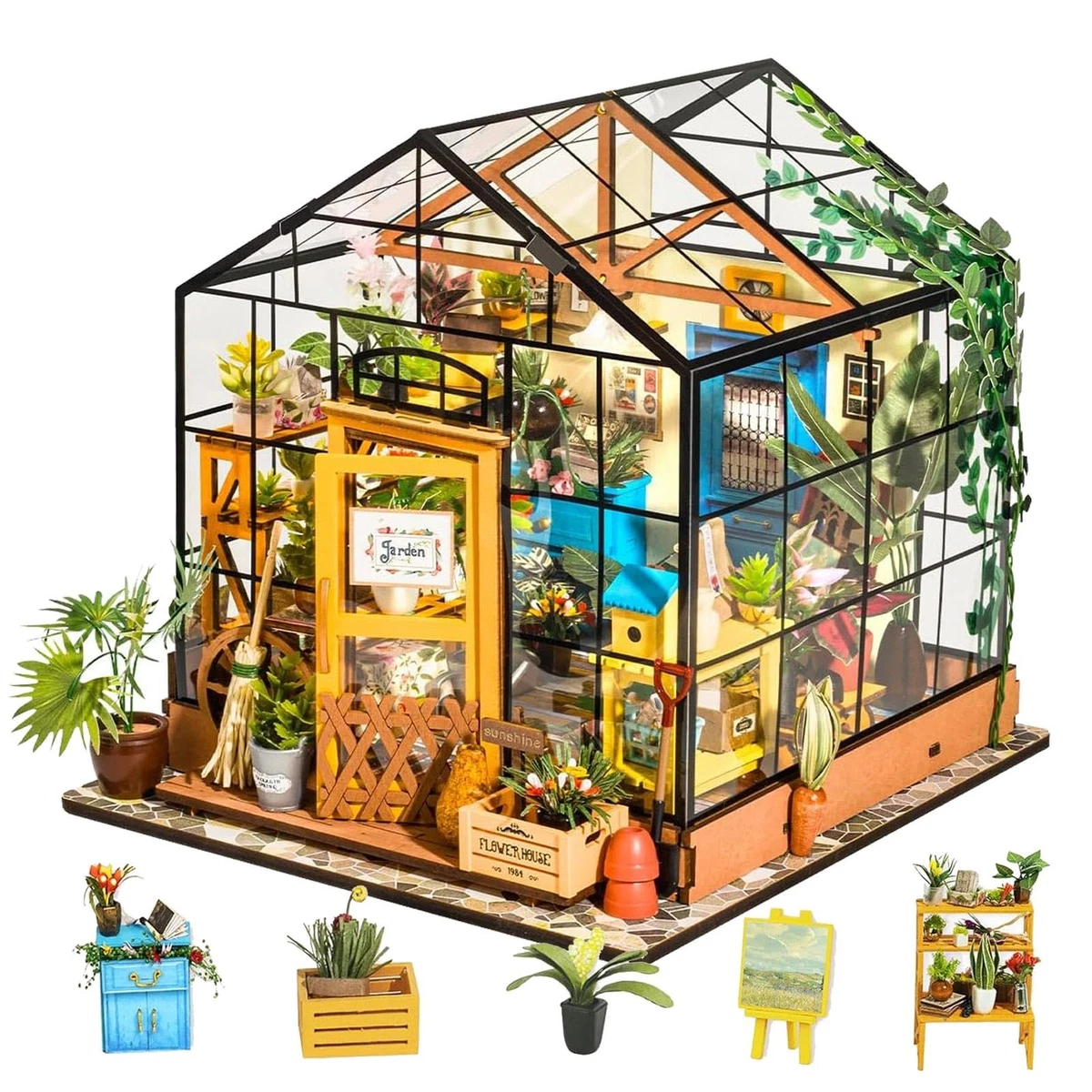 M KIT CASA DELLE BAMBOLE MINIATURA FAI DA TE LEGNO PROGETTO DOLL HOUSE CON LUCE