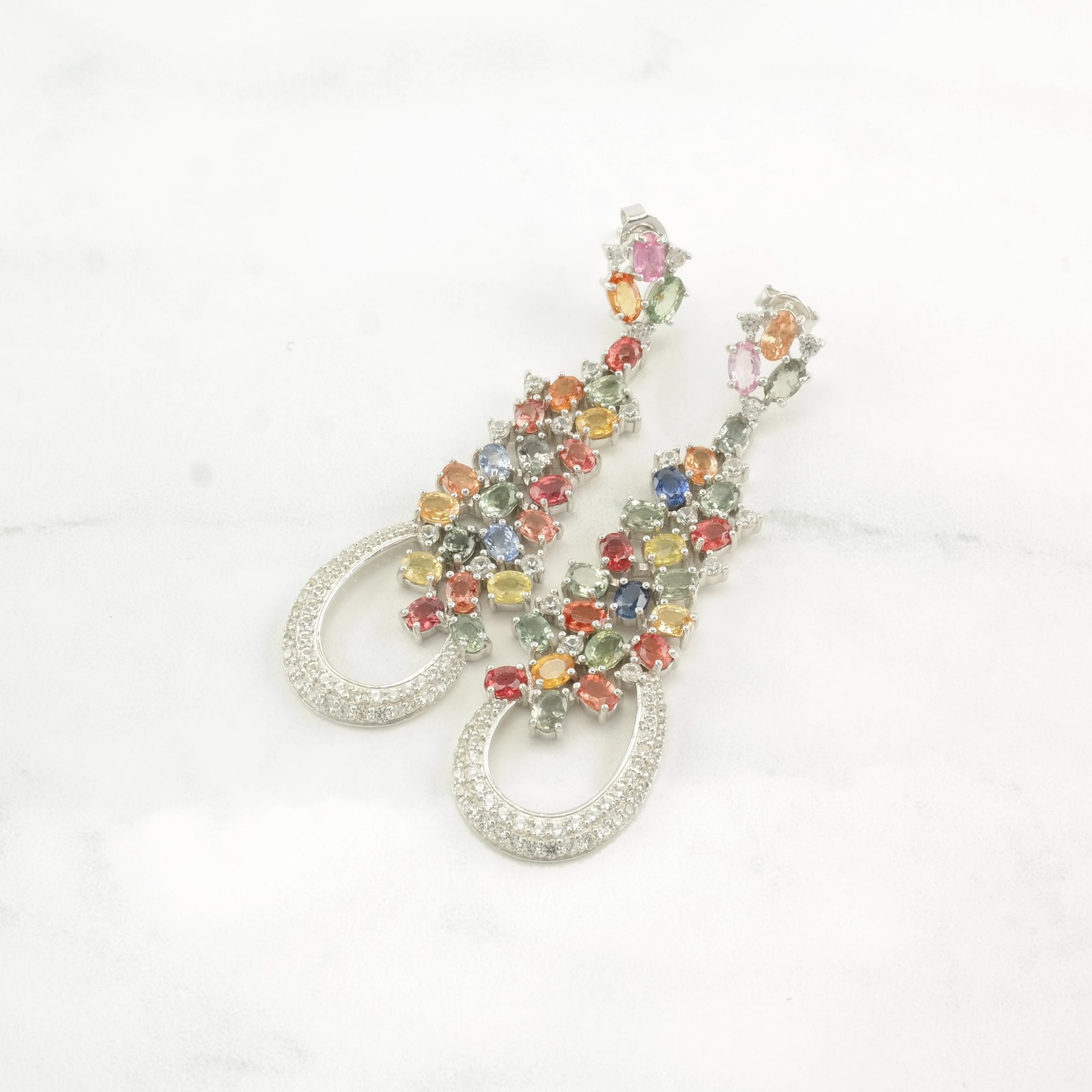 Multicolor Sapphire Cluster  Stud Dangle Sterling… - image 4