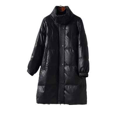Women's Genuine Leather Jacket Long 90% White Duck Down Winter Coat Down Jackets