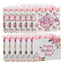 12 PCS 12.8 Inch Large Mothers Day Gift Bags With Tissue Paper Floral Treat