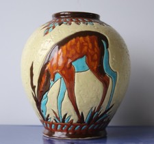 Rare Shape Charles Catteau Boch Keramis Famous Gazelle Vase. D.943.