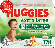XL Baby Wipes 378ct Unscented 9 Flip-Top Packs Extra Large Gentle Cleaning Use