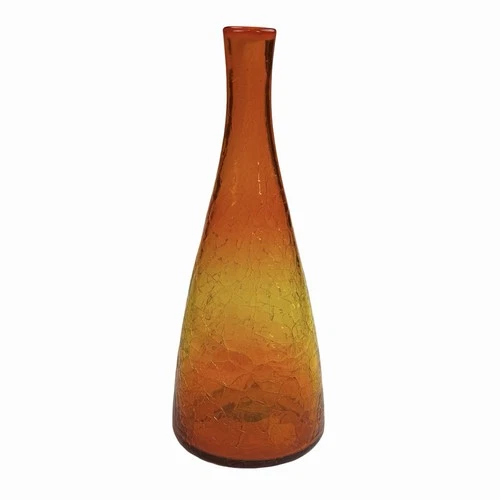 Blenko #920 Decanter Tangerine Crackle Glass -Orange UV - 12” Tall - No Stopper