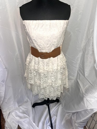 Rue21 Strapless White Tiered Lace Mini Dress With Belt Size Large - Picture 5 of 13