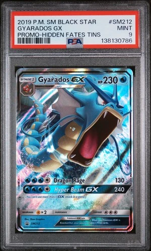 2019 POKEMON SM BLACK STAR PROMO HIDDEN FATES TINS #SM212 GYARADOS GX PSA 9