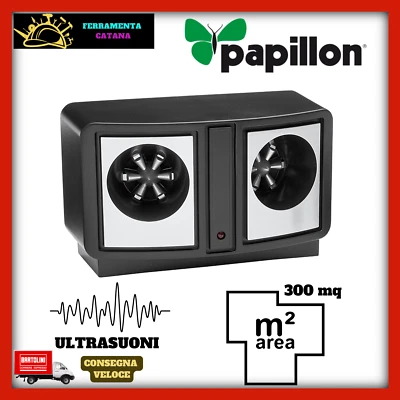 PAPILLON REPELLENTE AD ULTRASUONI DISSUASORE PER TOPI E RATTI RAGGIO 300MQ SCACCIATOPI