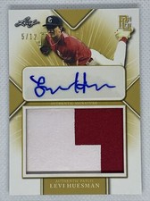 2021 LEAF PERFECT GAME YELLOW LEVI HUESMAN LOGO RC PATCH AUTO # 5/12