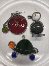 Vintage Stained Glass Window Hangers. Turtle, Bird  Two Wheel Bike.