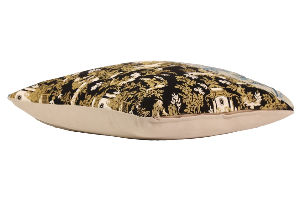 The Chinese on a Wheelbarrow Kiosk Black 19x19 in French Tapestry Cushion Cover - Image 3 of 4