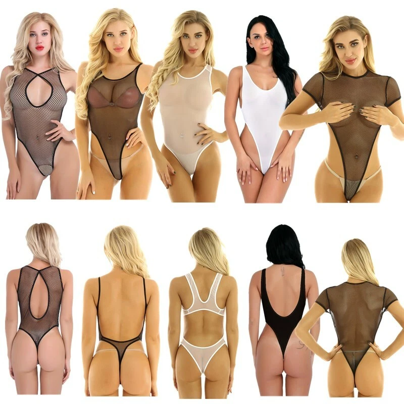 Women Mesh Bodysuit Fishnet Thong Leotard See Through Sexy Lingerie  Sleepwear