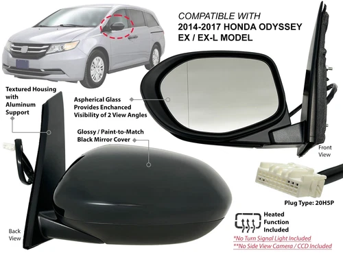 Door Mirror for 2014 - 2017 HONDA ODYSSEY EX EX-L Model Heated Driver Left Side