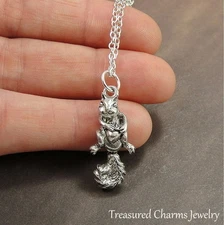 Silver Squirrel Charm Necklace - Critter Nature Forest Animal Pendant Jewelry 