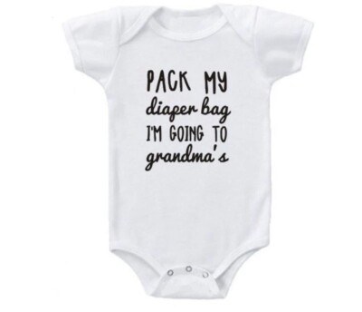 Pack My Diaper Bag I'm Going To Grandma's White Bodysuit Size 80 Or 12-18M NEW