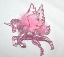 Pink Pegasus Unicorn Flying Horse Christmas Ornament Jeweled Glittered Feathered